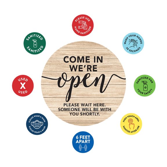 Koyal Wholesale Temporary Store Office Hours for Social Distancing Rustic Come In, We're Open, Wait Here, 50 Labels