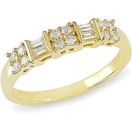 Miabella 1/4 Carat T.W. Round and Baguette Diamond Ring in 10kt Yellow Gold
