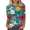 thumbnail image 2 of Nrmvnmi Womens 3/4 Length Sleeve Cotton Tops Casual Floral Print Round Neck Tie Dye Summer Tops Loose Fit Elastic and Lightweight Blouse For Women, 2 of 5