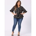 thumbnail image 3 of DARING DIVA Women's Plus Ruffle Loose V Neck Smocked Sleeves Top 3X Black, 3 of 6
