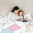 thumbnail image 5 of Manfei Lovely Rainbow 7pcs Bedding Comforter Set,Colorful Cartoon Clouds Queen Bedding Sets,Blue White Pink Queen Sheet Sets For Kids Girl, Microfiber Bedroom Decor Reversible, 5 of 9