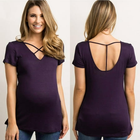 Maternity Cross Bodice - Womens Maternity Patchwork Cross Tops Pregnancy Clothes Top Blouse Shirt