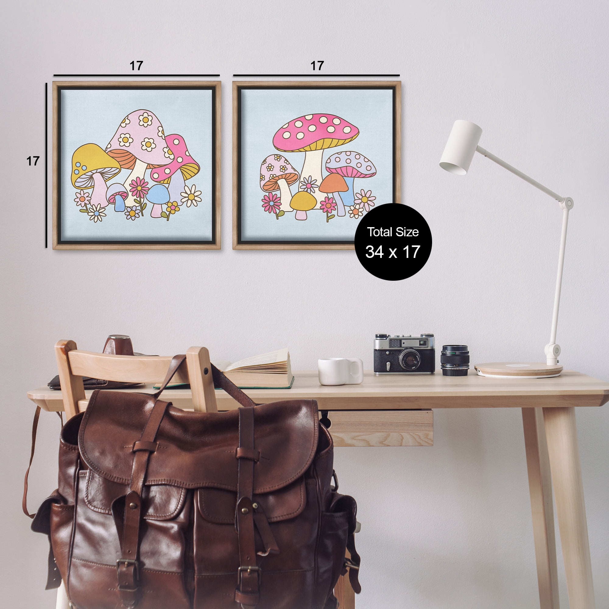 Stupell Industries Groovy Floral Mushrooms Botanical & Floral Painting Brown Floater Framed Canvas Art Print Wall Art, 18 x 18, Set of 2