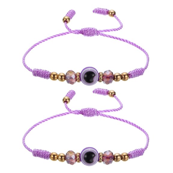 Turkish Evil Eye Bracelets, 2 Pcs Good Luck Protection Handmade Braided Rope Bracelet for Women Men Stackable Blessing Jewelry (Purple)