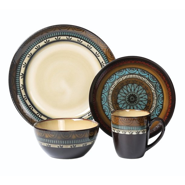 Lorren Home Trends 16 Piece Glazed Dinnerware Mosaic (Service for 4