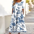 thumbnail image 2 of Fewfanhot Summer Dresses for Women Summer Short Sleeve Midi Dress with Pockets Casual Aline Flowy Tshirt Dress Floral Vocation Beach, 2 of 7