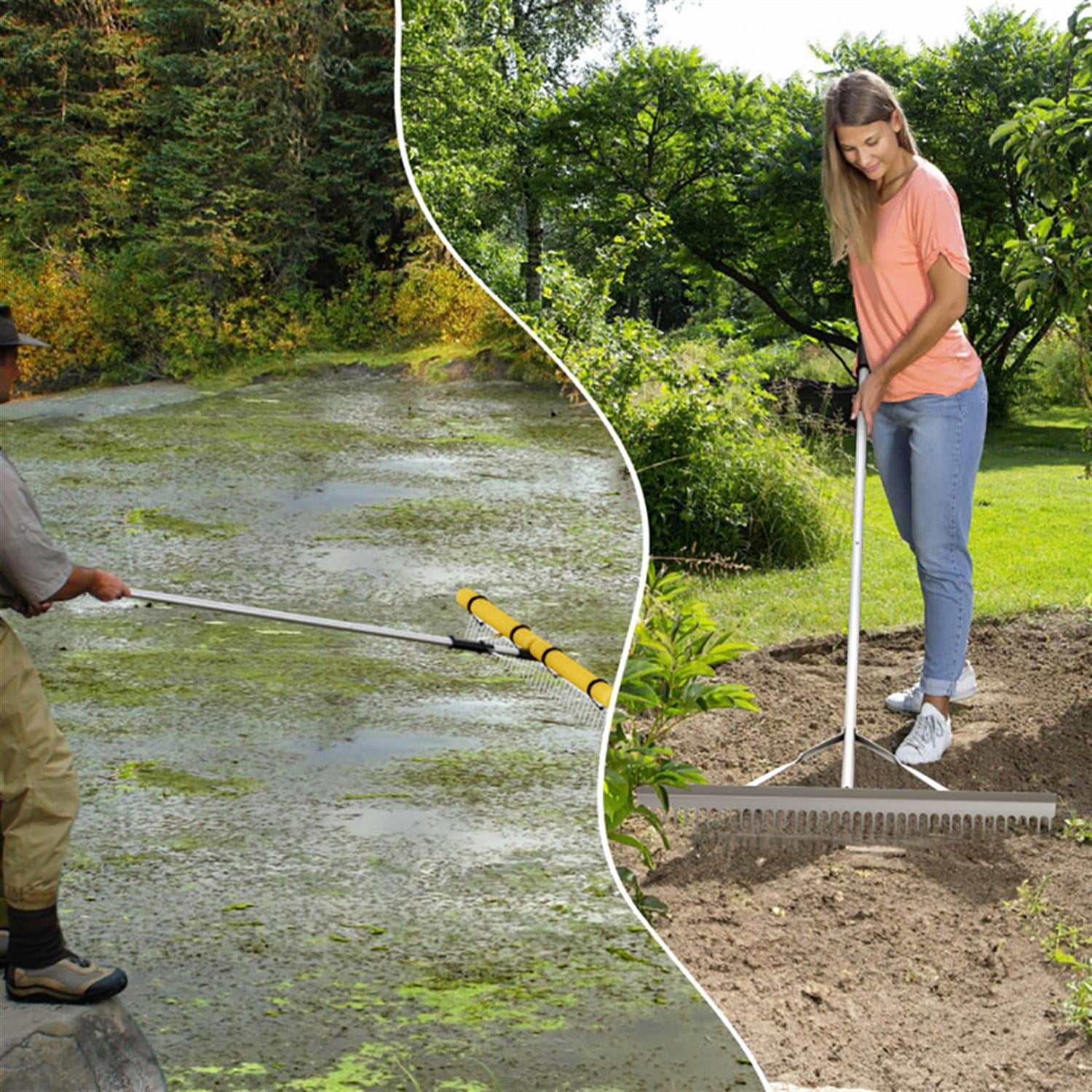 Spaco 36" Wide Floating Weed Lake Rake, Aquatic Pond Weed Cutter with Foam Floats, 92" Extra Long Handle for Yard Garden, Yellow