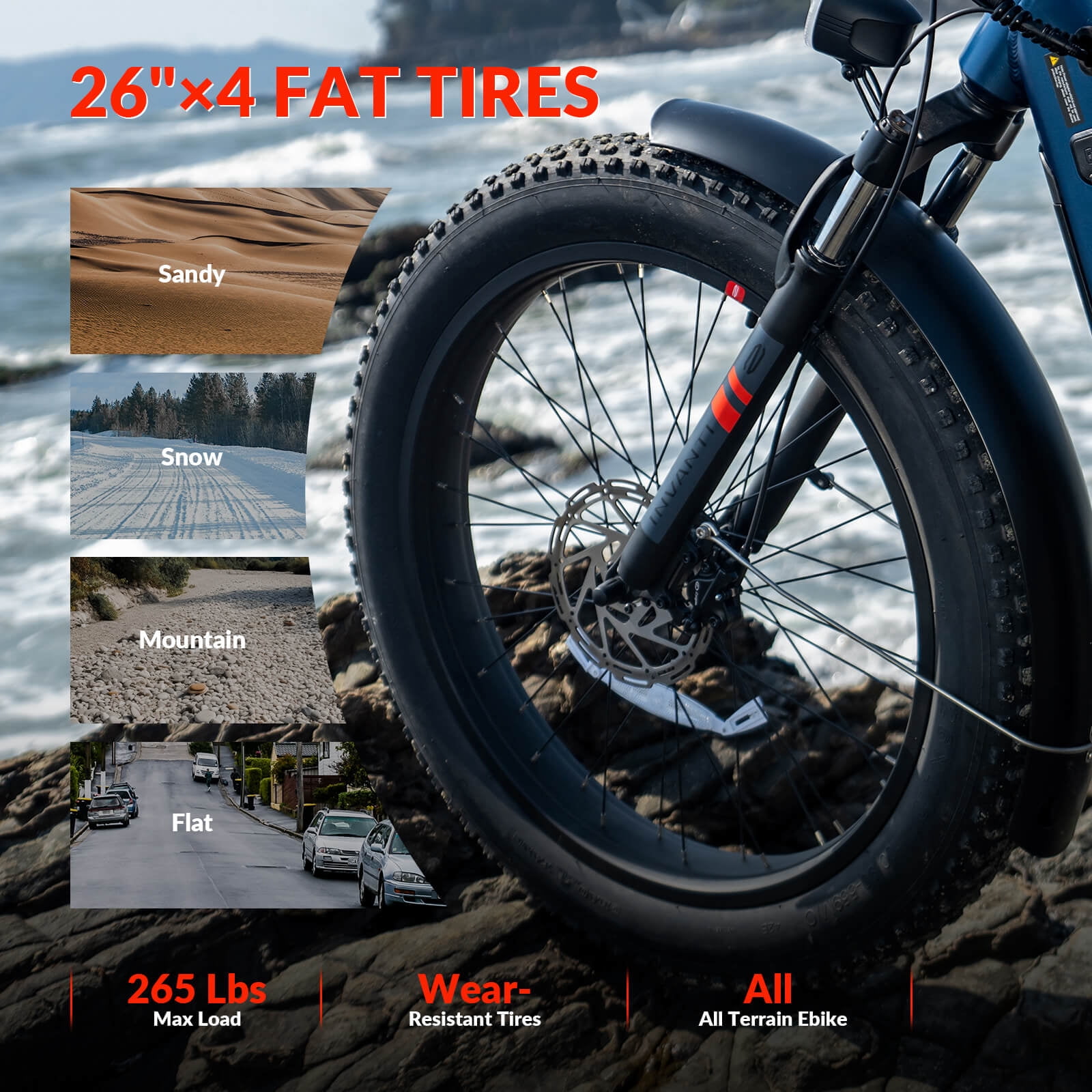 Electric Bike for Adults, 26" x 4” Fat Tire Electric Bicycle, 1500W Peak Motor 50 Miles, 48V 15.6Ah Removable Battery & 7 Speed Electric Mountain Bike with Rear Rack, UL2849