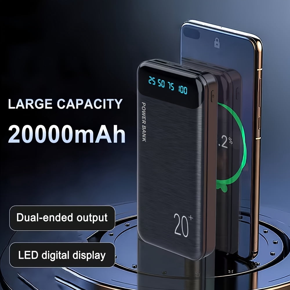 Large Capacity Portable Power Bank 20000mAh, 5V2.1A Portable USB Charger, LED and Digital Display Screen, Suitable for IOS/Android Devices, 2xUSB Output, Type-C/Micro Input, Safe and Stable Polymer
