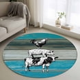 thumbnail image 3 of 4ft Washable Round Rug, Farm Animal Non-Slip Circle Area Rug for Living Room Bedroom, Chicken Pig Cow Farmhouse Blue Wood Grain Indoor Floor Mat for Home Decor, 3 of 9