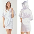 thumbnail image 4 of Celivon Silk Satin Robes For Women Spring Summer Long Pajamas Smooth Hooded Silk Robes Kimono Robe Short Bathrobe Bridesmaid Wedding Party Sleepwear, 4 of 5