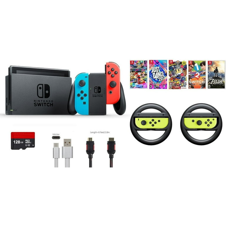 tusind Mærkelig væsentligt Nintendo Switch Bundle (10 items): 32GB Console Blue and Red Joy-con, 128GB  Micro SD Card, Nintendo Joy-Con (L/R) Wireless Controllers Yellow, 5 Game  Discs, Type C Cable, HDMI Cable - Walmart.com