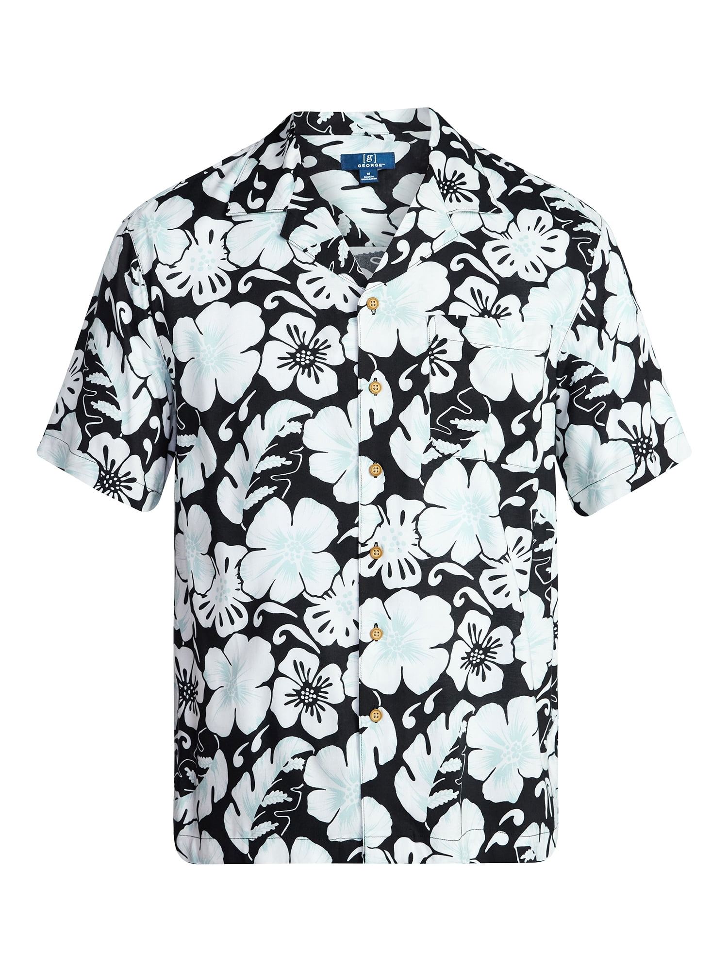 George Men's Relaxed Fit Printed Camp Shirt with Short Sleeves, Sizes S-3XLT