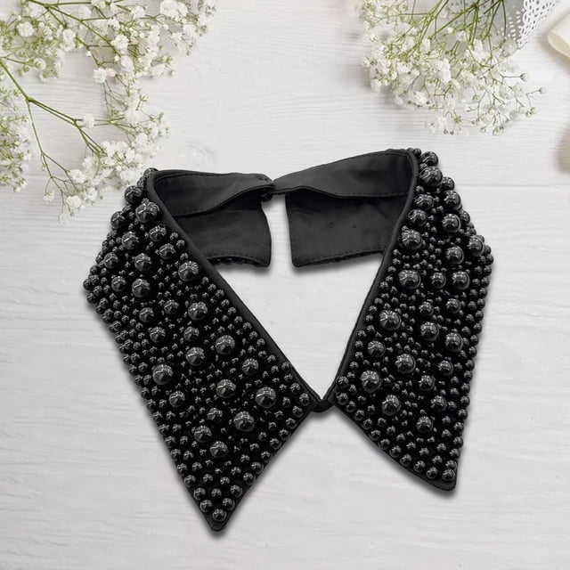Gargantilla de solapa de chal falso para mujer y niña, accesorios informales, collar, corbatas para ropa, blusa, suéteres, ropa de Carnaval Negro