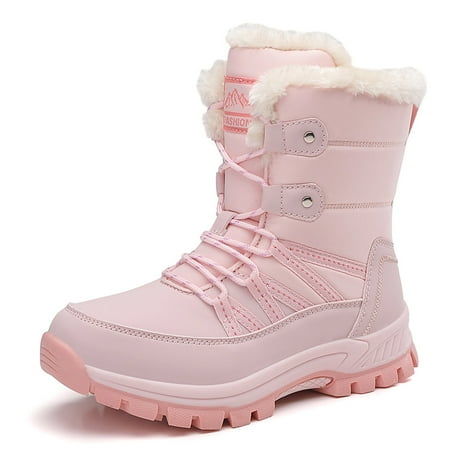 

Ediodpoh Women s Winter Fashion Thickening Warm Lace up Solid Color Snow Boots Non Comfortable Boots Woman Shoes Pink 9.5