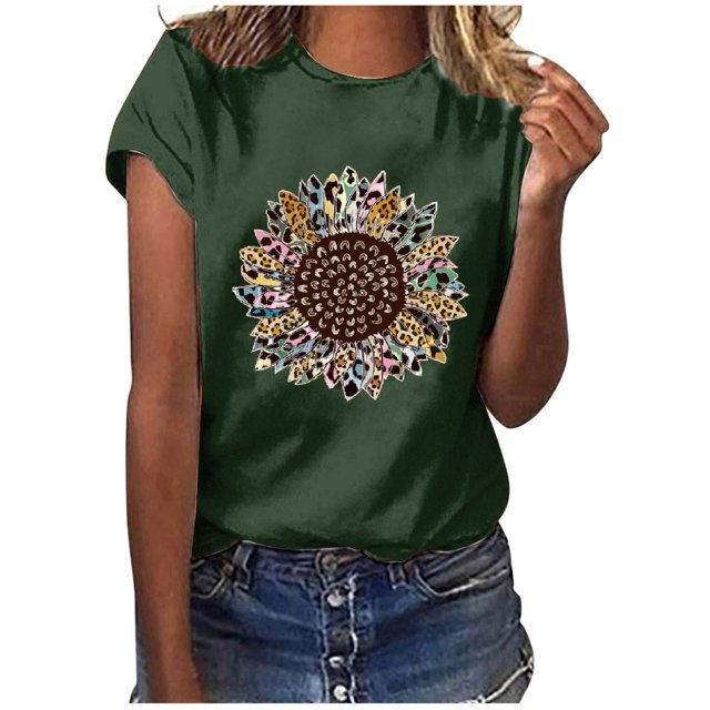 DPTALR Women's Round- Neck Christmas Printing Recreational Short Sleeve Tops