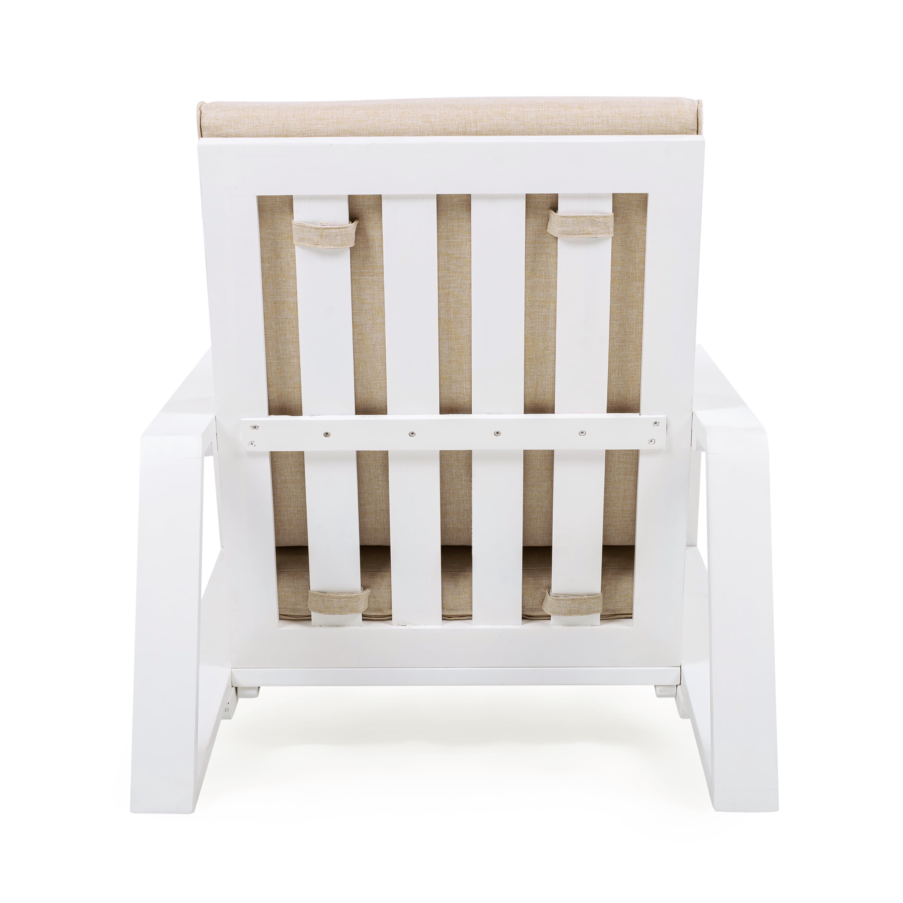Patio Lounge Chair Outdoor Club Chair with Beige Cushion and White Acacia Wood Frame for Porch Garden, White