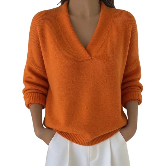 Aellinatey Sweaters for Women V Neck Casual Knit Solid Color Long Sleeve Sweatshirts Comfy Warm Thick Soft Winter Baggy Clothes