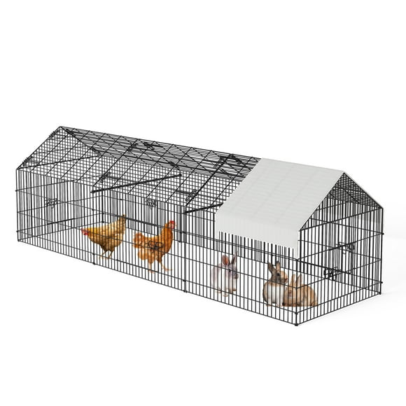 Chicken Coop Corrió Cabaña de Conejo, Jaula de Pollo de Metal Portátil con Tapa, Puertas de Apertura Superior y Lateral, Parque Infantil de Animales Pequeños para Parque Infantil Al Aire Libre y Cría