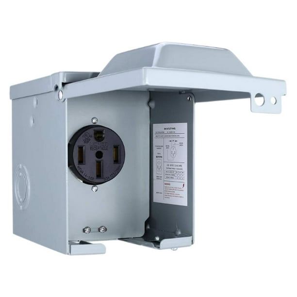Caja de corriente para vehículos recreativos Panel de receptáculo eléctrico resistente a con cerradura cerrada Generador 50 amperios NEMA 14 50R