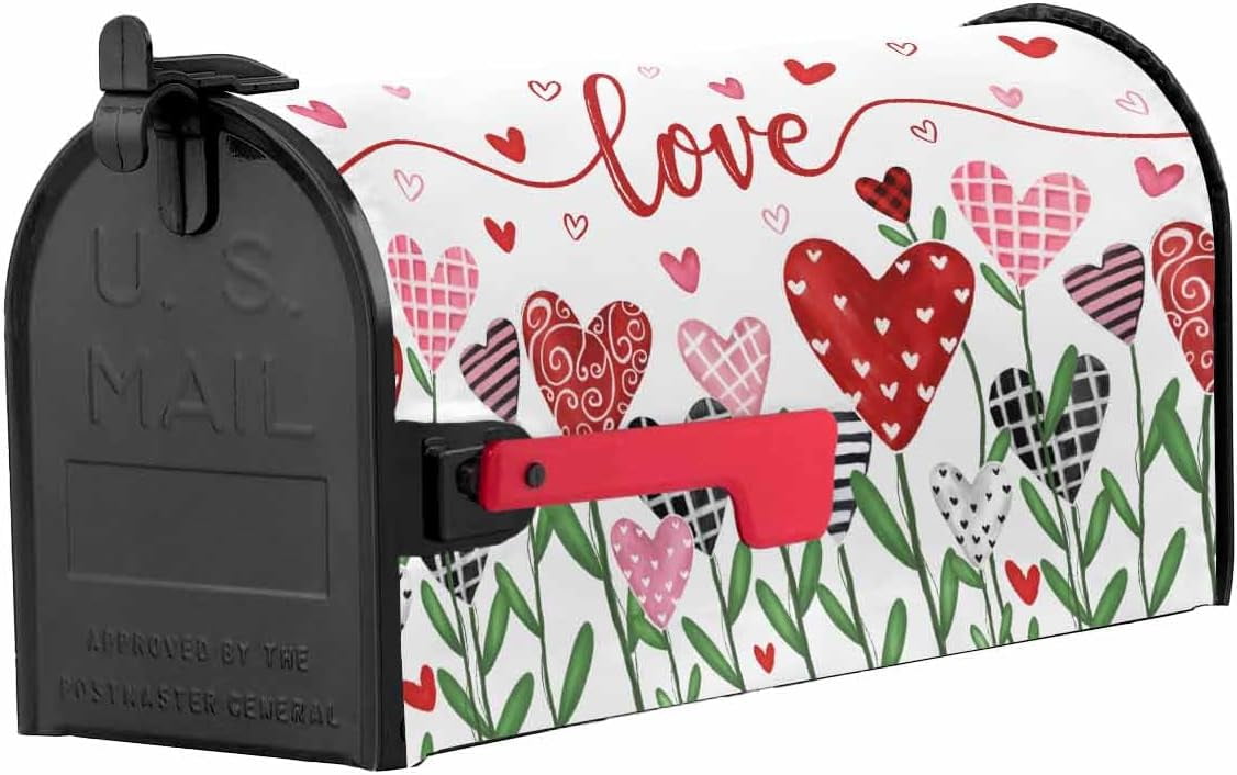 Valentine''s Day Love Tree Mailbox Cover Magnetic Mailbox Wraps,Red Pink Heart Mailbox Covers Large Size 21x25.5 Inch Mail Wrap Post Box Valentines Decoration for Outdoor Gardern Yard
