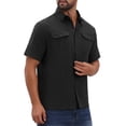 thumbnail image 4 of INSPIRE CHIC Men's Solid Short Sleeve Button Down Chest Pockets Linen Shirt 2XL Black, 4 of 6