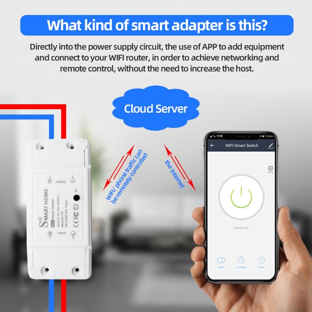 Tuya Interrupteur Intelligent WiFi 2.4Ghz; Interrupteur Intelligent Sans Fil Télécommande 10A 2200W Minuterie Relais Module Interrupteur
