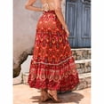 thumbnail image 6 of Qiopertar Women's High Waisted Maxi Skirt Bohemian Beach Vacation Tiered Midi Skirt with Elastic Drawstring Waist Flowy Vintage Paisley Print Casual Festival Skirt, Red M, 6 of 7