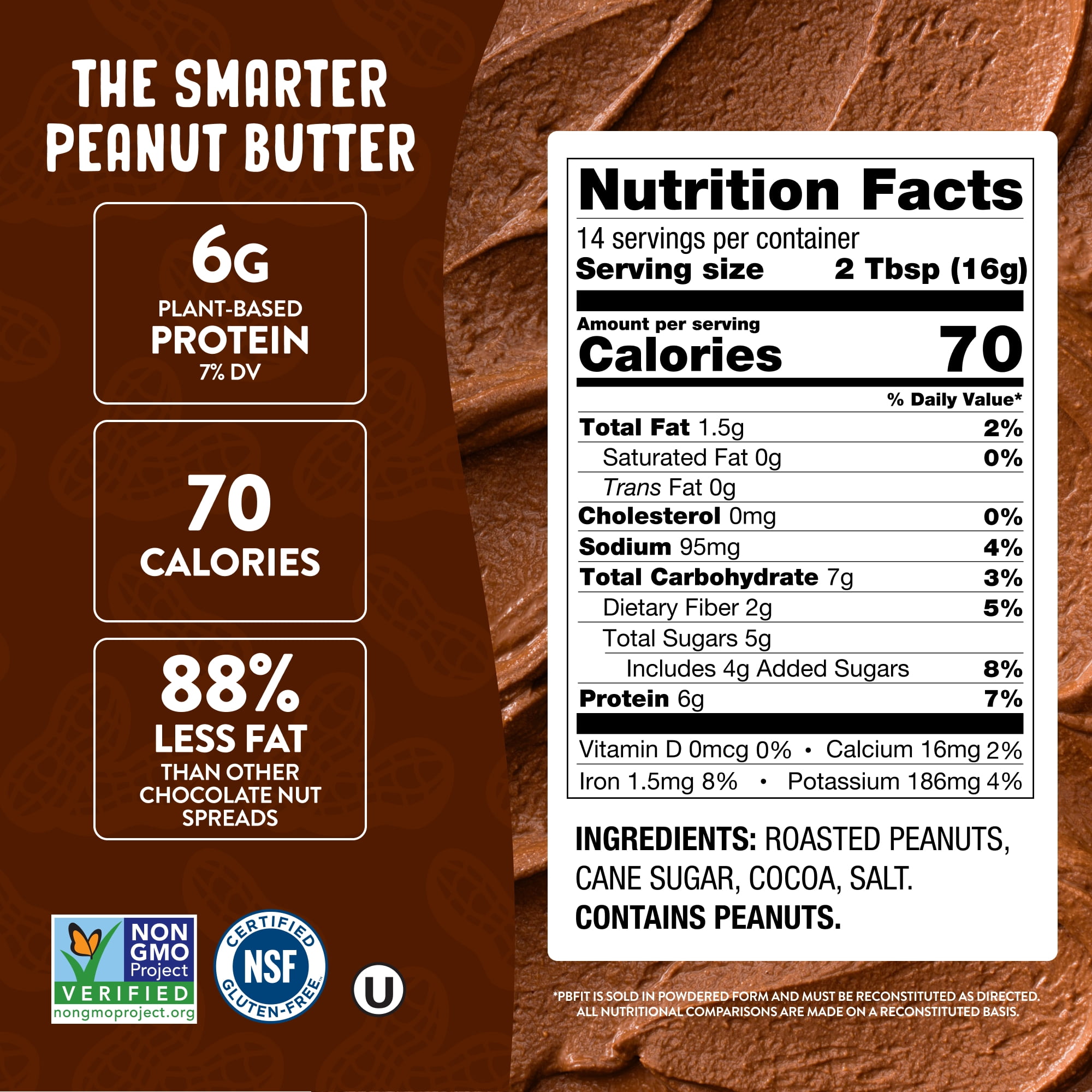 (2 pack) PBfit Peanut Butter Powder Chocolate Flavor, Cocoa Roasted Peanut Powder, 8 oz
