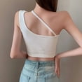 thumbnail image 4 of Women's Casual One Shoulder Sleeveless Cut Out Rib Knit Crop Tank Top, 4 of 6