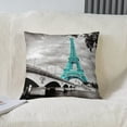 thumbnail image 2 of Pack of 2 Paris Decorative Throw Pillow Covers, Soft Chic Eiffel Tower Square Cushion Case Set for Couch Sofa Bedroom Living Room, Retro Romantic Grey Teal Pillow Cases Pillowcases, 16x16 Inches, 2 of 6