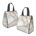thumbnail image 2 of White and Gold Marble Pattern Insulated Lunch Bag for Women Men, Large Portable Soft Cooler Tote, Thermal Food Storage Bag with Pearl Cotton, 8.66L, 8.75"x5.75"x9.5", 2 of 6
