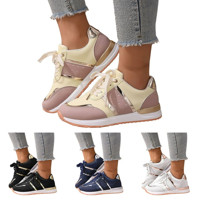 Pandaie Espadrilles à Plateforme pour Femmes en Cuir à Mousse Mémoire, Chaussures de Tennis Décontractées Classiques Antidérapantes pour Course et Marche, Beige 7