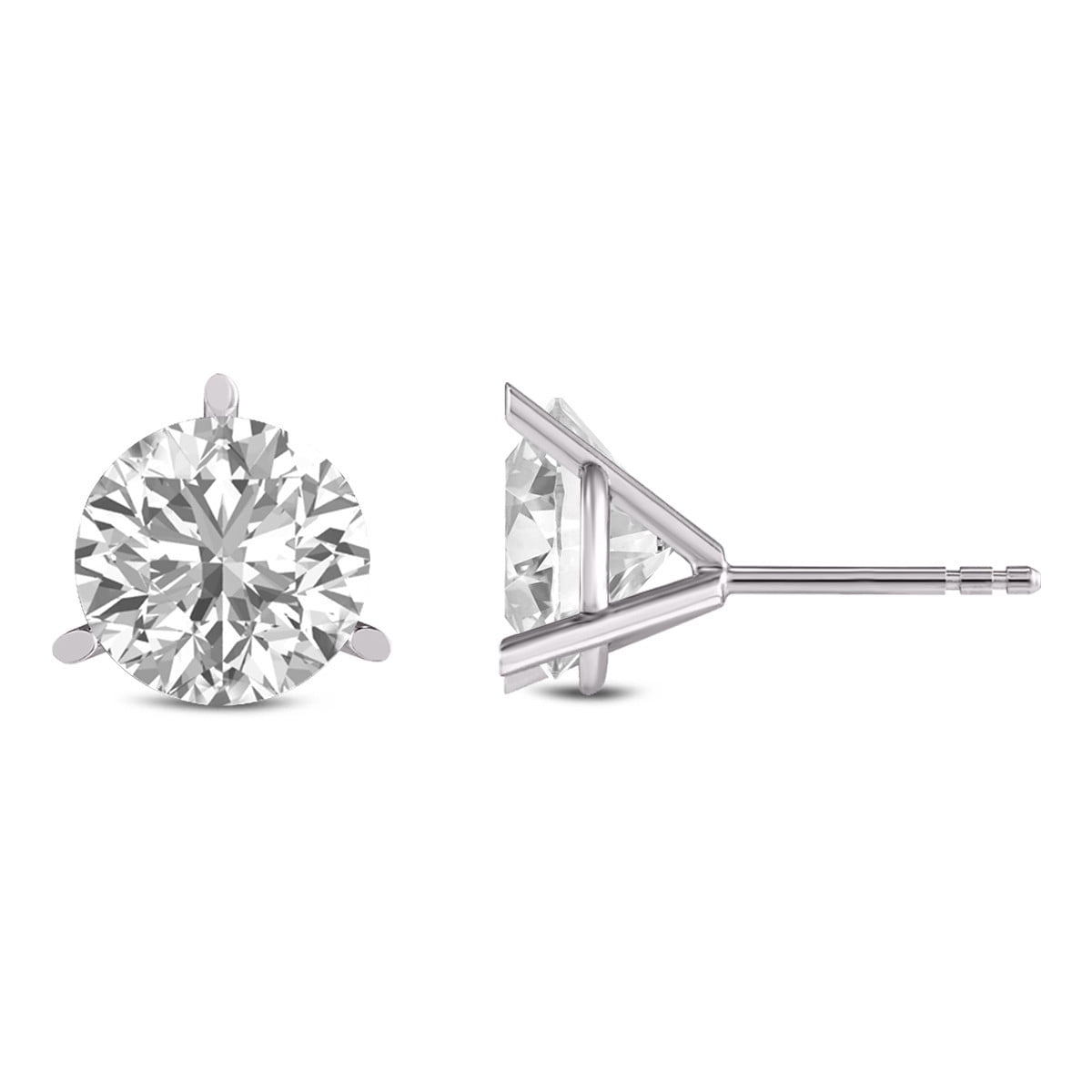 TimeLe$$ Classics 3 Carat TW Lab Grown Round Cut 3 Prong Martini Diamond Earrings For Women in 14K White Gold