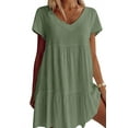 thumbnail image 2 of Langwyqu V-Neck Short Sleeved Women Loose Oversize Casual Mini Shirt Dress, 2 of 5