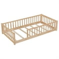 thumbnail image 4 of Twin Floor Bed with Fence for Kids, Solid Pine Wood Platform Bed Frame with Guardrails and Slats System, Playhouse Design Montessori Bed for Children Bedroom,Without Door, Natural, 4 of 8
