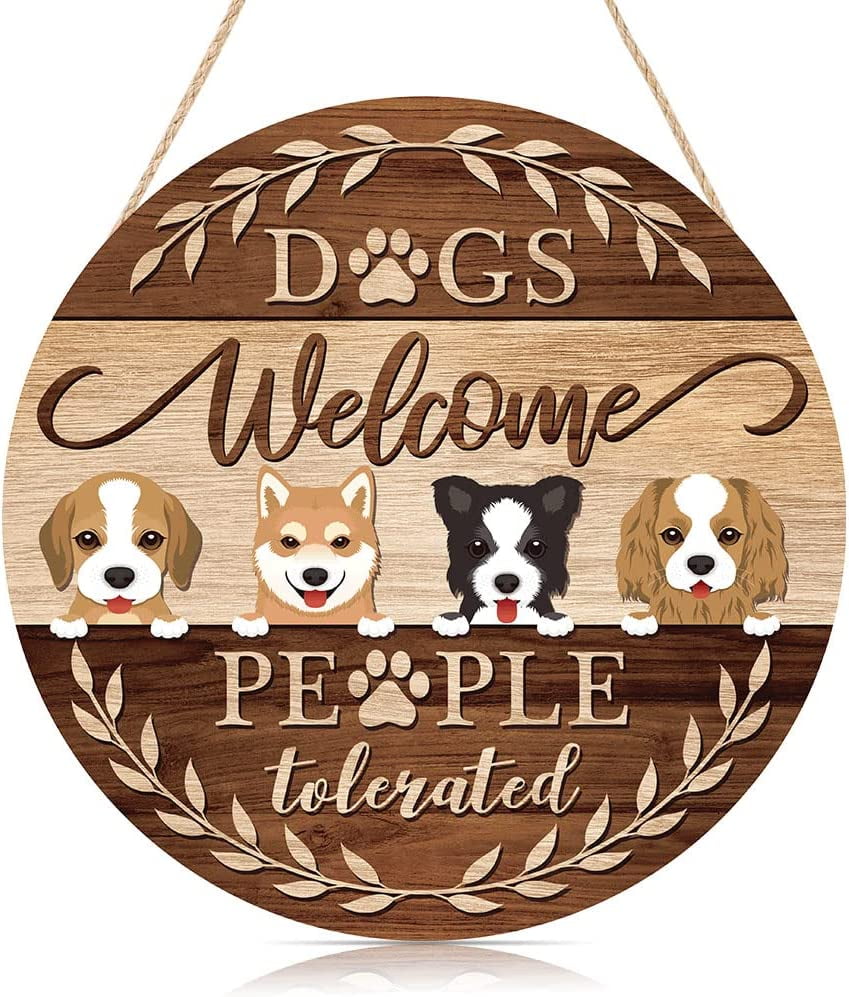 Dog Wooden Sign,Funny Front Door Dogs Pet Sign,Farmhouse Dogs