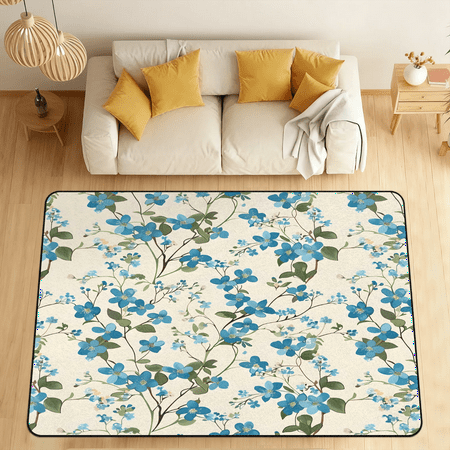 CURLYOOT Wildflowers Summer Area Rugs for Living Room Bedroom  4  10  x 6  8  Washable Rug  Floral Floor Carpet with Non Slip Backing for Dining Room Indoor