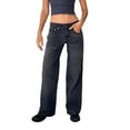thumbnail image 1 of Pantalones vaqueros informales de tiro bajo para mujer, Vaqueros sueltos de pierna recta con bolsillos para verano y primavera, 1 of 5