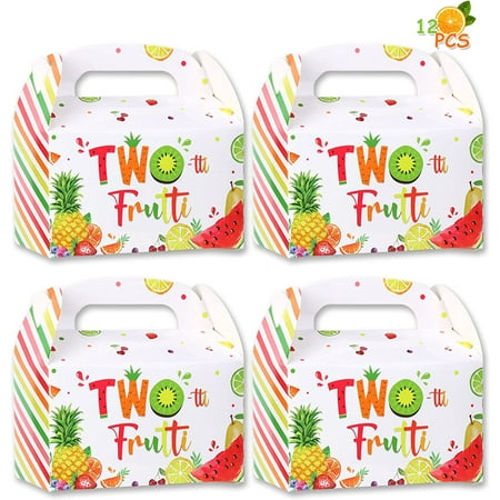 Twotti Fruity Birthday Decoration Summer Fruit Party Favor Boxes 12PCS for Boys Girls Twotti Fruity Birthday Party Boxes Watermelon Pineapple Candy Goodie Paper Boxes 2nd Fruit Birthday Party Supplies