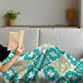 thumbnail image 3 of Moroccan Soft Flannel Fleece Blanket, Colored Tiled Pattern Geometrical Diagonal and Triangle Forms Oldest Craft, Cozy Plush for Indoor and Outdoor Use, 50" x 70", Green Teal White, by Ambesonne, 3 of 5