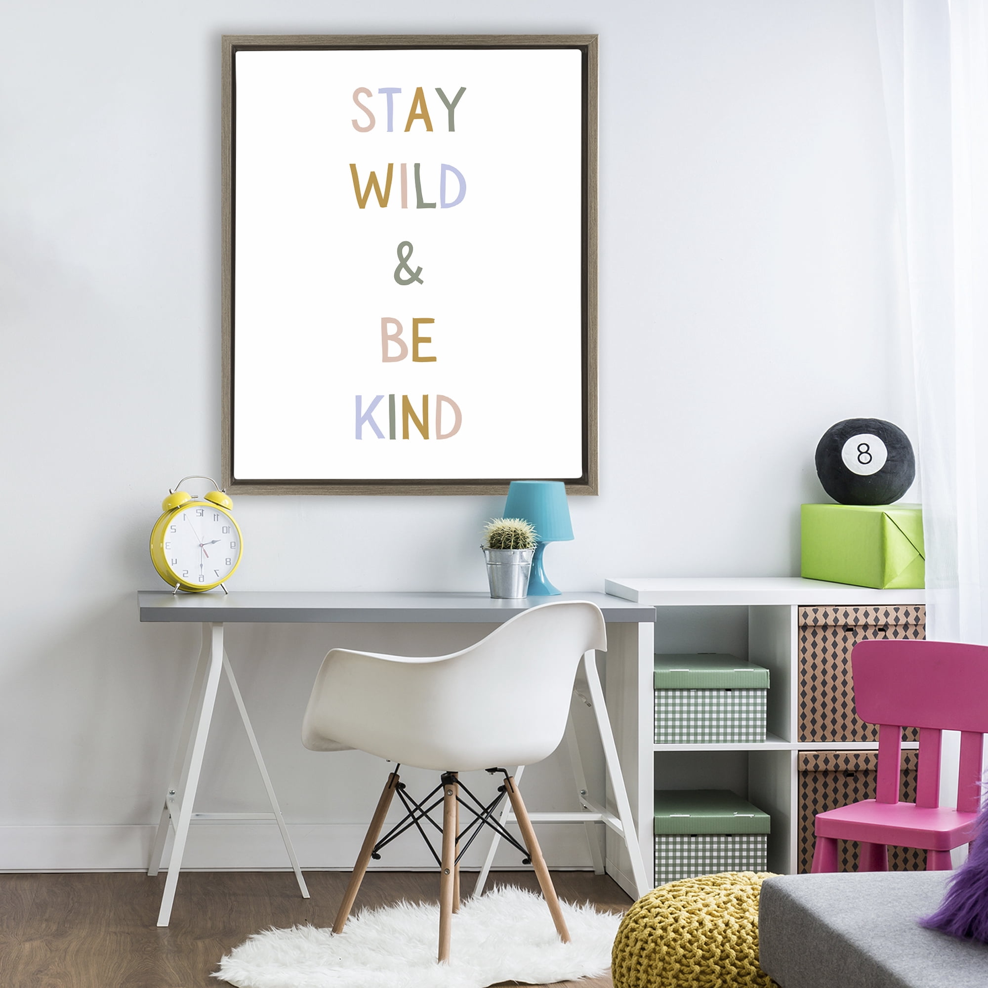 Stupell Industries Stay Wild Be Kind Brown Framed Floater Canvas Wall Art, design by Katie Griggs