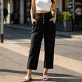 thumbnail image 2 of Ruimatai Womens High Waist Button Front Pleated Capri Pants Pockets Straight Leg Casual Trousers, 2 of 8