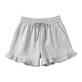 thumbnail image 7 of Women's Solid Color Shorts Liweisiy Drawstring Elastic Waist Ruffled Hem Loose Shorts Summer Casual Classic Shorts Gray M, 7 of 7