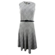 DKNY Women's Belted Asymmetrical-Hem Dress (12, Black/Cloud)