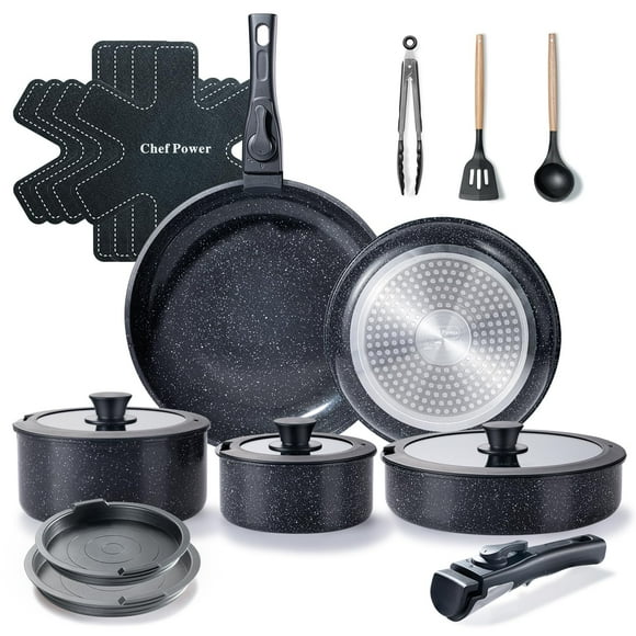 Set de utensilios de cocina Chef Power de cerámica antiadherente de 19 piezas, color negro