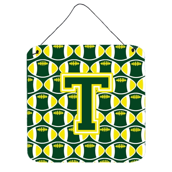 Letter T Football Green and Yellow Wall or Door Hanging Prints