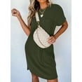 thumbnail image 3 of Chiclily Women's Summer Short Sleeve Dresses Crewneck Ribbed Mini Tshirt Dress, Army Green L, 3 of 6