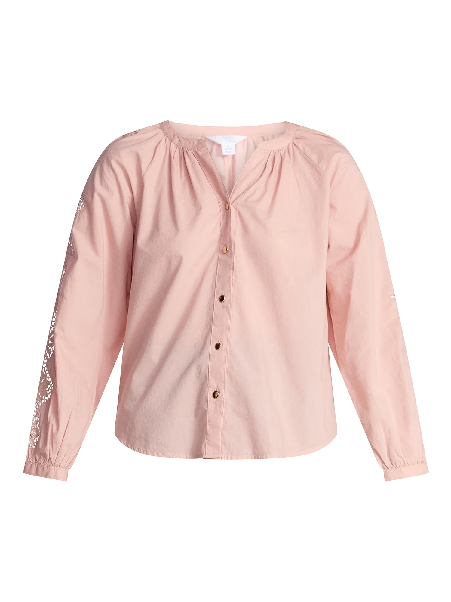 Time and Tru Women's Eyelet Blouse with Long Sleeves, Sizes XS-XXXL