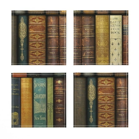 

Linen Cotton Canvas Cocktail Napkins (Set of 4) - Library Vertical Books Shelves Nerd Reading Victorian Literary Photographic Print Cloth Cocktail Napkins by Spoonflower